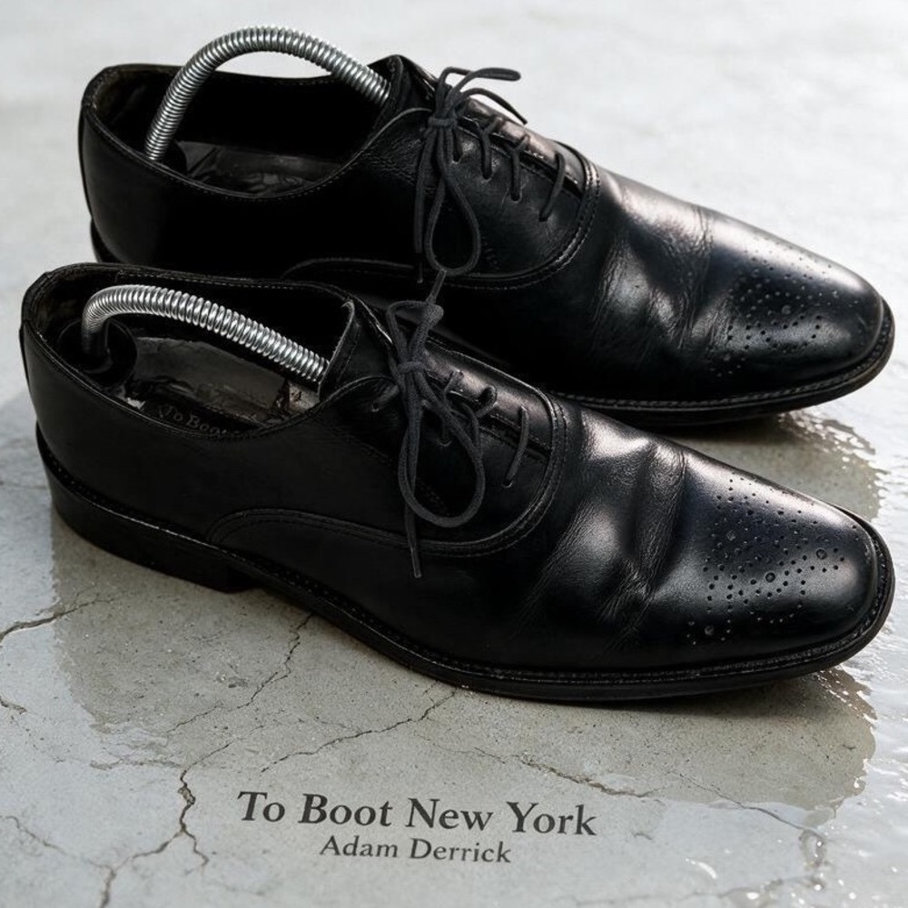 To Boot New York Adam Derrick Mens Black Leather Medallion Toe Oxfords Size 9
